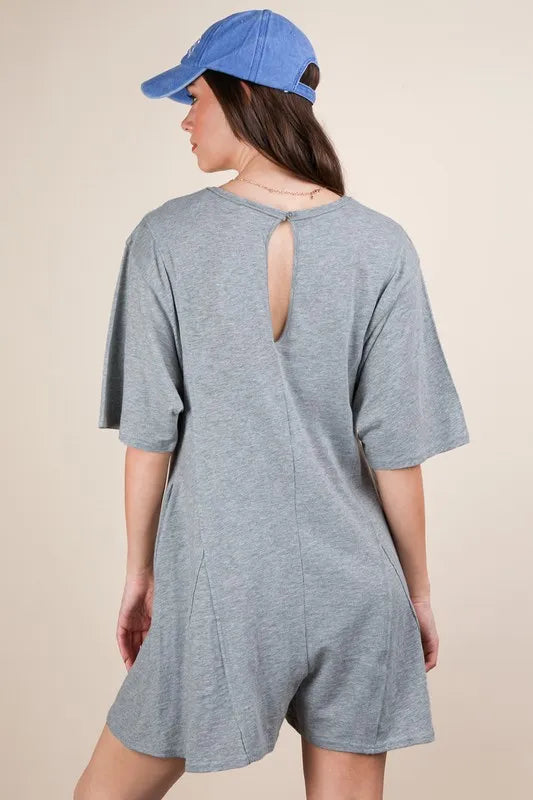 VERY J Mineral Washed Oversized Knit Comfy Romper - Brittney MADE