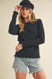 Aemi + Co Lettuce Hemline Round Neck Raglan Sleeve T-Shirt - Brittney MADE