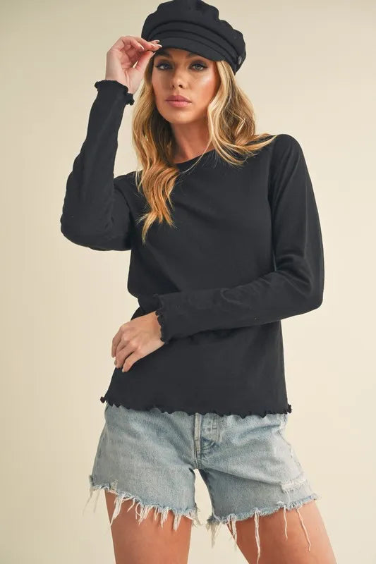 Aemi + Co Lettuce Hemline Round Neck Raglan Sleeve T-Shirt - Brittney MADE