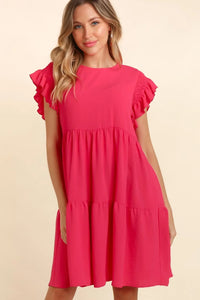 Haptics Full Size Smocking Ruffle Short Sleeve Dress with Pockets - Brittney MADE