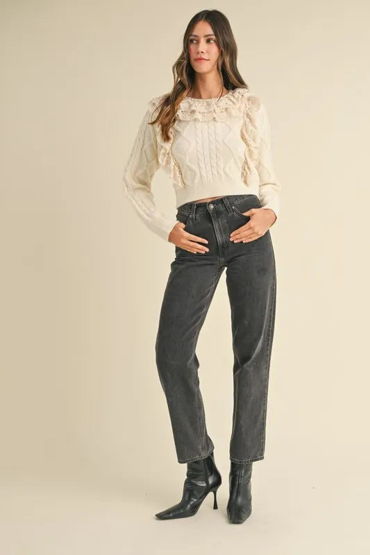 MABLE Ruffled Lace Crochet Sweater - Brittney MADE