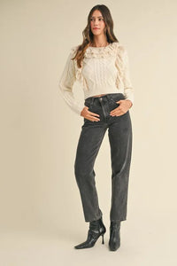 MABLE Ruffled Lace Crochet Sweater - Brittney MADE