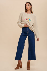 Annie Wear HELLO Embroidered Raglan Sleeve Sweater - Brittney MADE