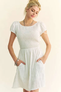 Davi & Dani Crossed Back Short Sleeve Dress with Pockets - Brittney MADE