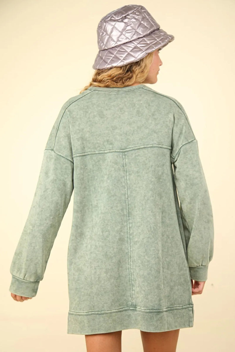 VERY J Mineral Washed Oversized Sweatshirt Mini Dress - Brittney MADE