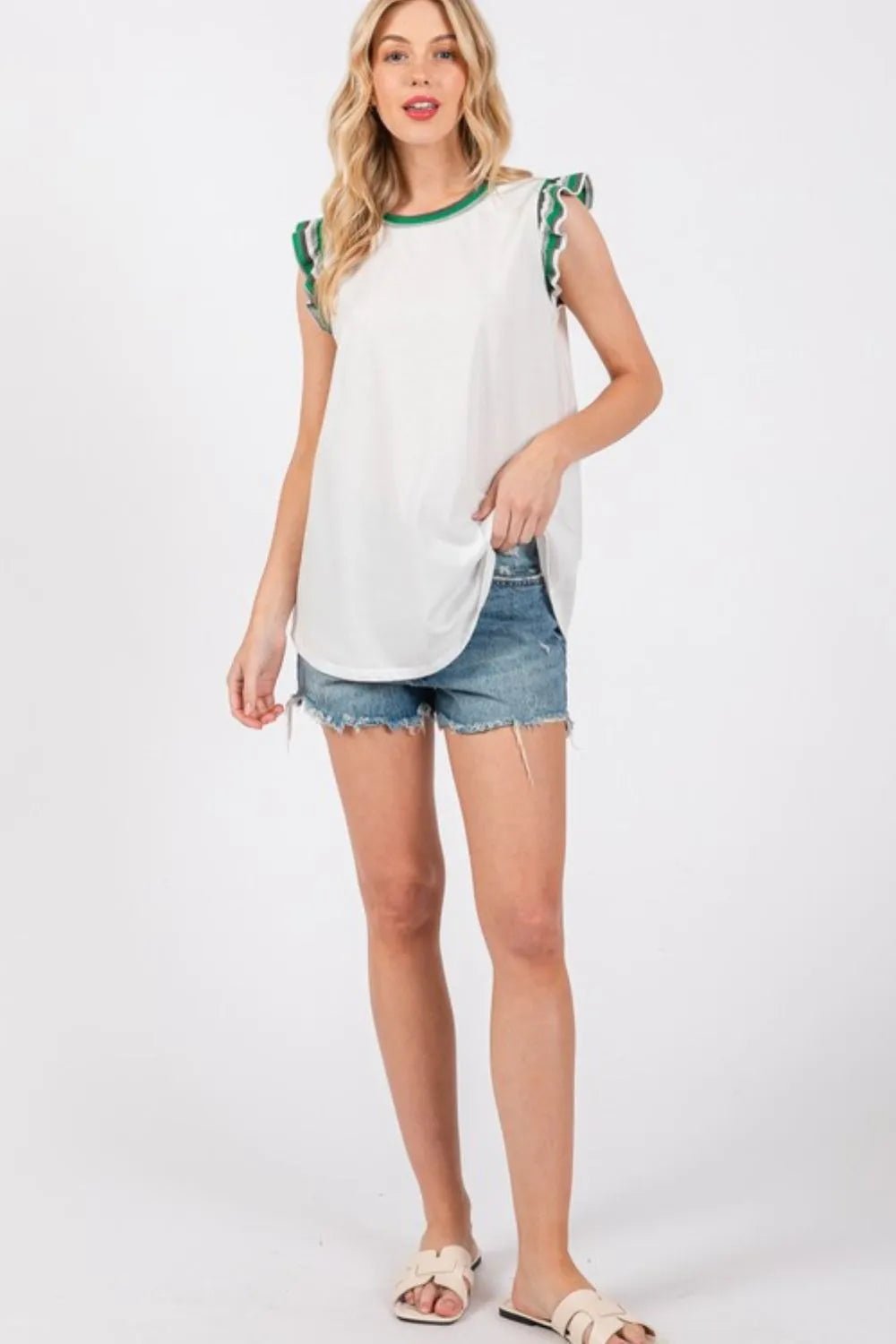 Ces Femme Contrast Striped Sleeveless Round Neck Top - Brittney MADE