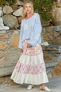 POL Flower Roll Edge Round Neck Drop Shoulder Knit Top - Brittney MADE