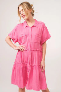 And The Why Full Size Raw Edge Washed Tiered Shirt Dress - Brittney MADE