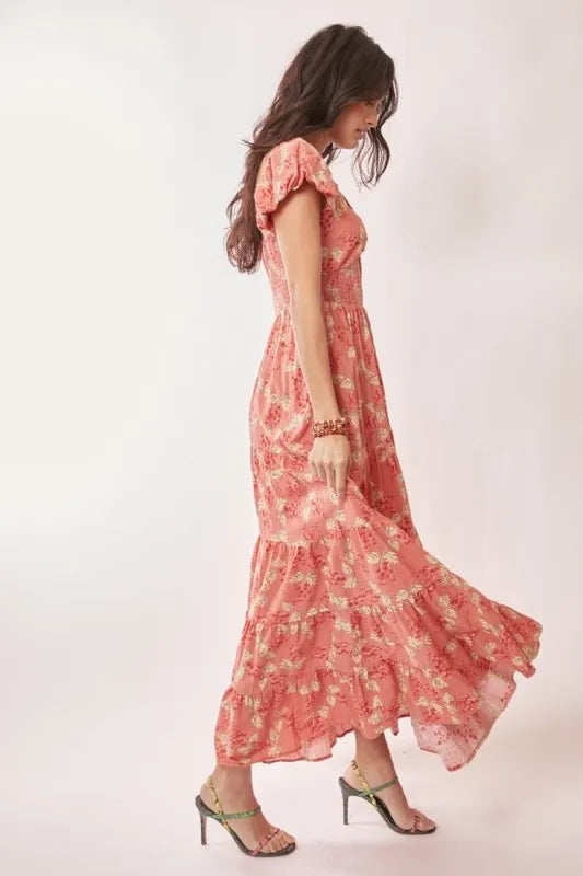 Davi & Dani Lightweight Sweetheart Neck Textured Tiered Maxi Dress - Brittney MADE