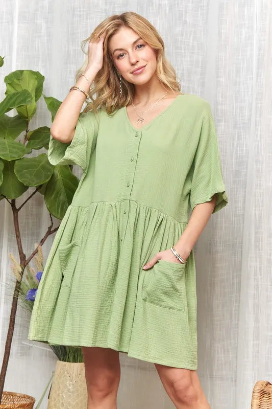 ADORA V-Neck Half Sleeve Dress with Pockets - Brittney MADE