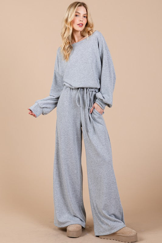 Ces Femme Boat Neck Long Sleeve Drawstring Jumpsuit - Brittney MADE