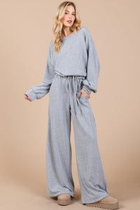 Ces Femme Boat Neck Long Sleeve Drawstring Jumpsuit - Brittney MADE