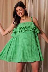 Davi & Dani Textured Jacquard Checker Fabric Ruffled Dress - Brittney MADE