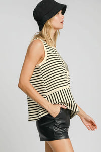 Umgee Round Neck Texture Striped Tank - Brittney MADE