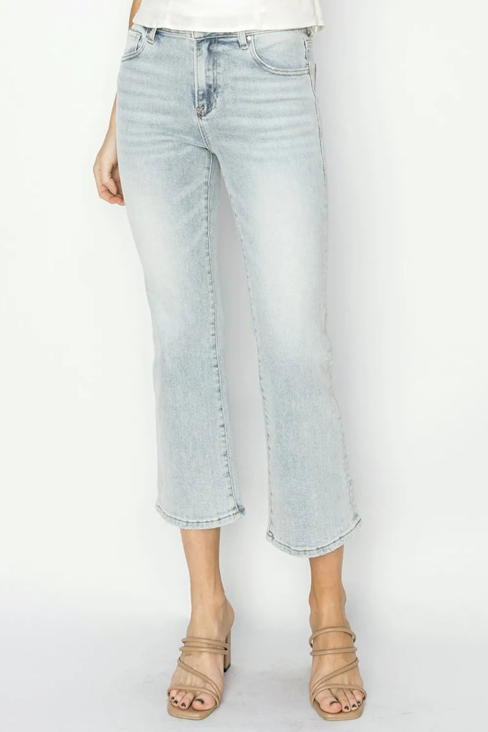 RISEN Full Size Mid Rise Cropped Flare Jeans - Brittney MADE