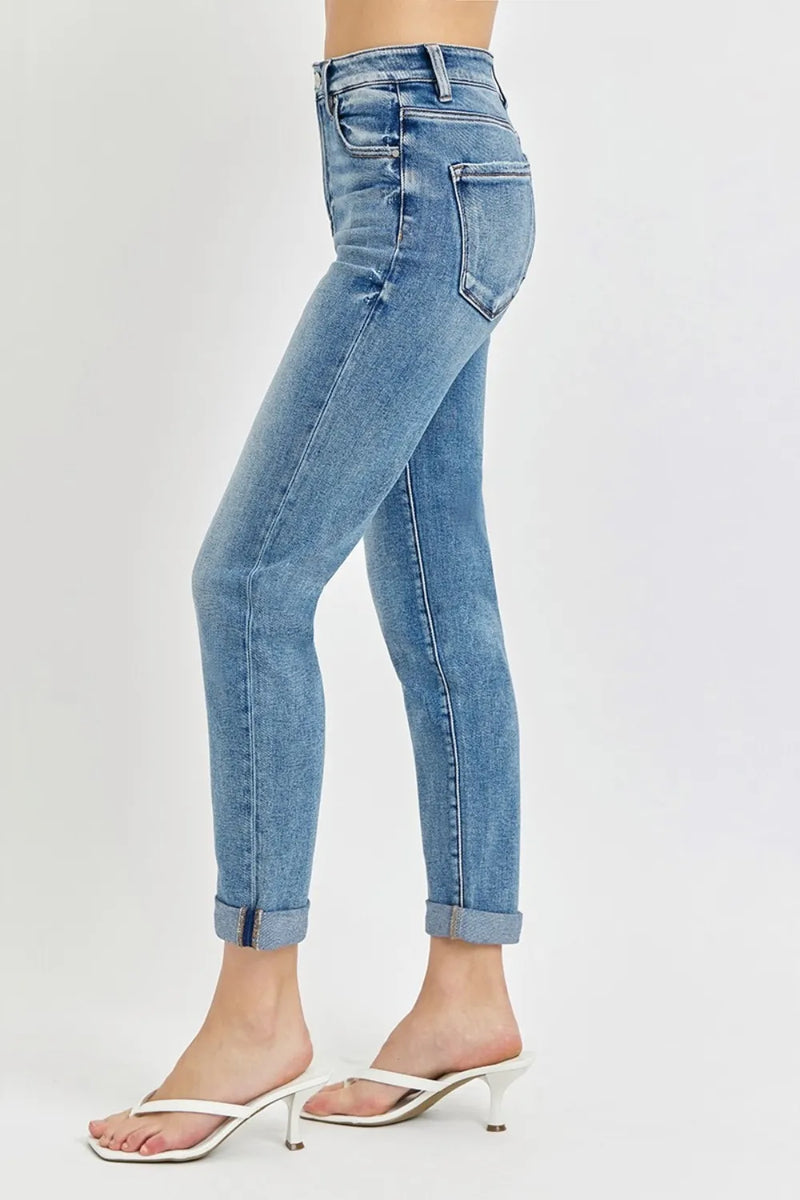 Risen Full Size High Rise Cropped Roll Up Jeans - Brittney MADE