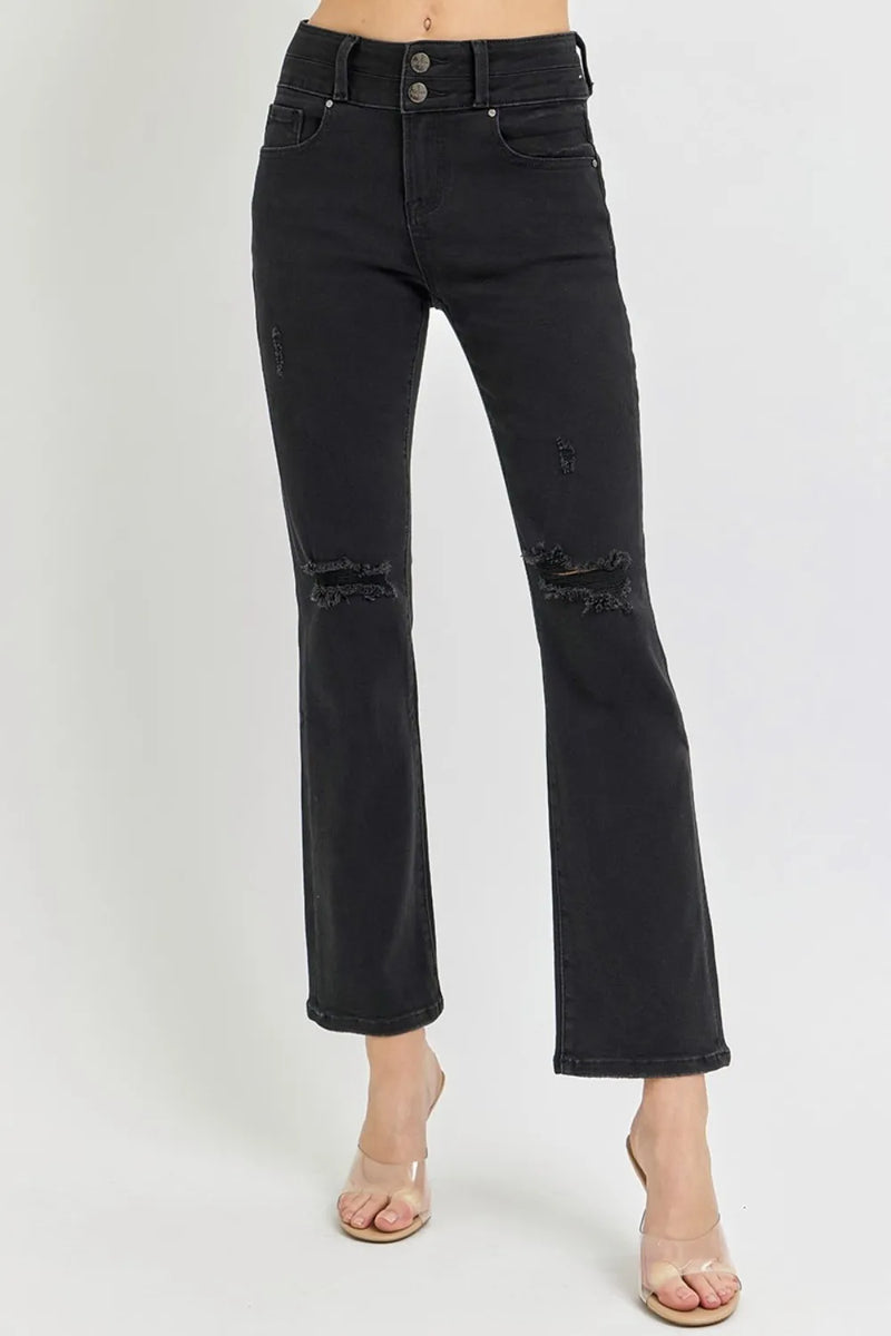 RISEN Full Size High Rise Wide Waistband Ankle Bootcut Jeans - Brittney MADE
