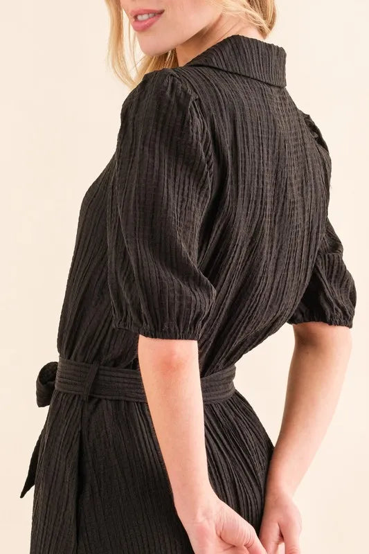 And The Why Waffle Textured Ribbon Waist Midi Dress - Brittney MADE
