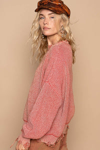 POL Distressed Washed Drop Shoulder Sweater - Brittney MADE