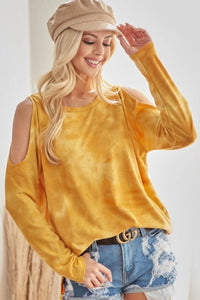 BiBi Tie-Dye French Terry Round Neck Cold Shoulder T-Shirt - Brittney MADE