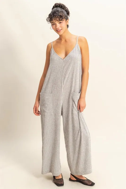 HYFVE Striped V-Neck Sleeveless Jumpsuit - Brittney MADE