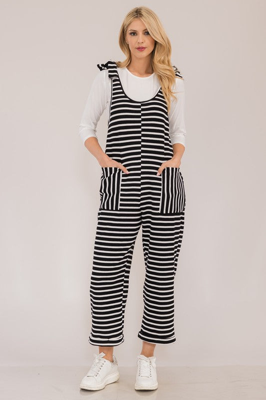 Celeste Full Size Striped Scoop Neck Overalls with Pockets - Brittney MADE
