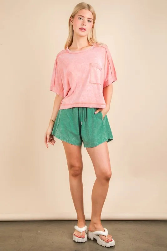 VERY J Mineral Washed Comfy Baggy Shorts - Brittney MADE