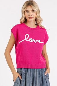 Mittoshop Contrast Letter Round Neck Cap Sleeve Knit Top - Brittney MADE
