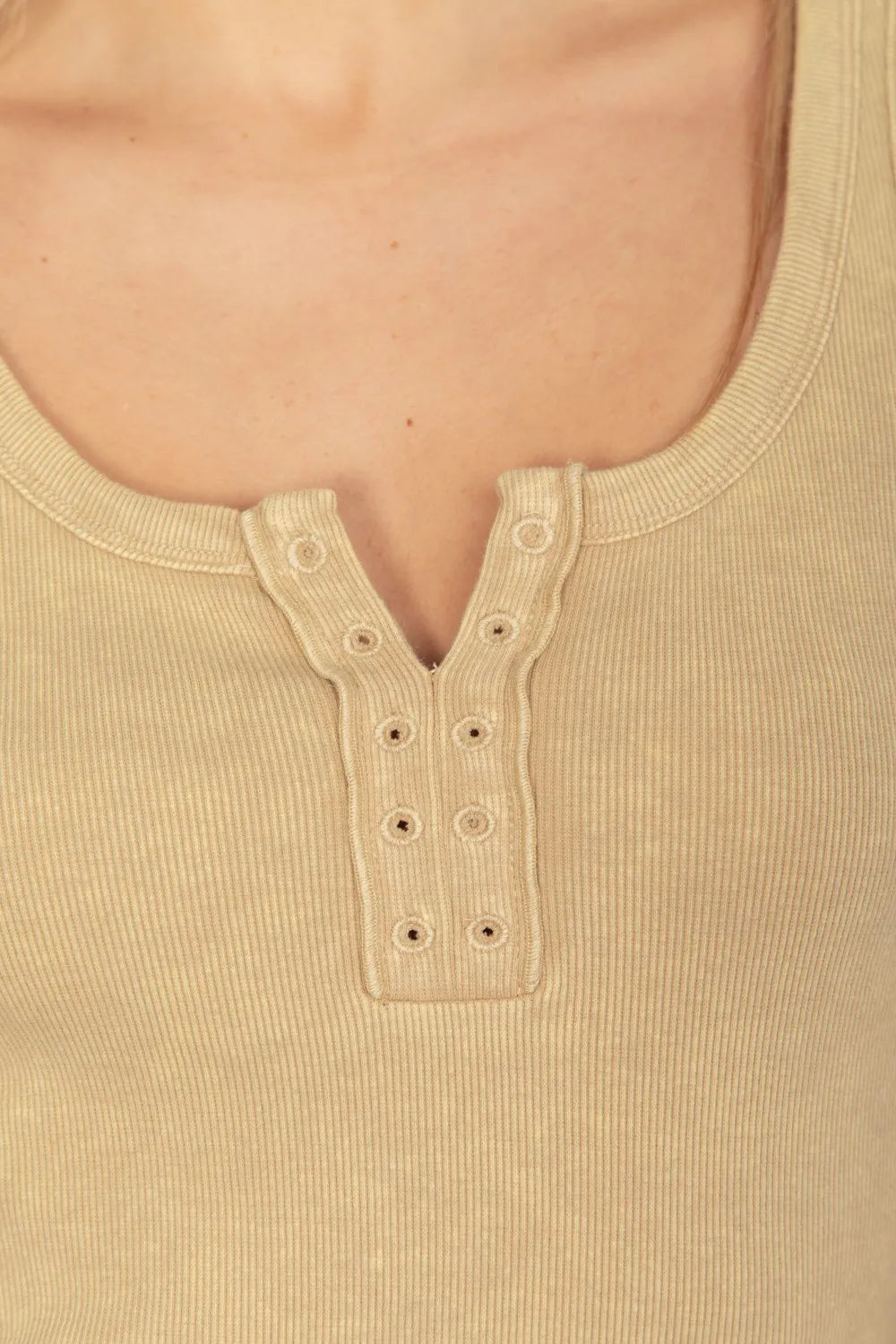VERY J Washed Ribbed Tank with Placket Detail - Brittney MADE