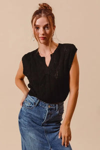 SO ME Notched Neck Cable Knit Sweater Vest - Brittney MADE