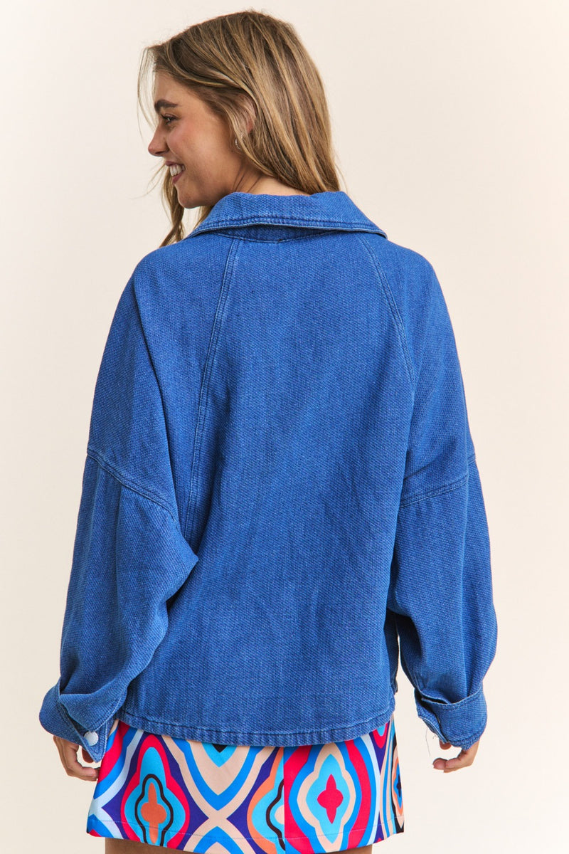 J.NNA Snap Down Long Sleeve Denim Shacket - Brittney MADE