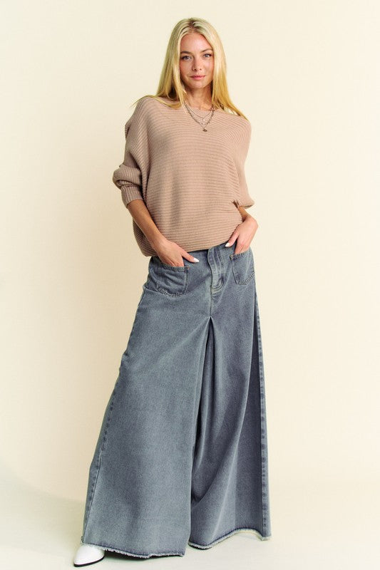 Davi & Dani Round Neck Batwing Sleeve Sweater - Brittney MADE