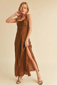 Aemi + Co Ruched Side Slit Cutout Back Maxi Cami Dress - Brittney MADE