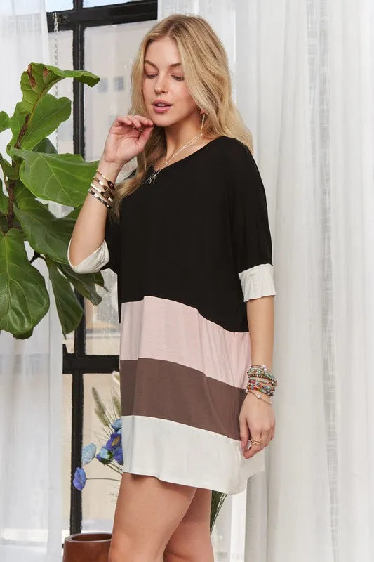 ADORA Color Block Round Neck Half Sleeve T-Shirt - Brittney MADE