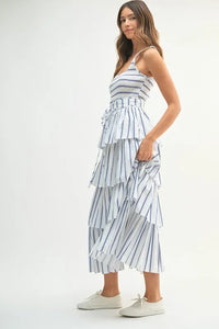 MABLE Pin Stripe Smocked Bodice Layered Midi Dress - Brittney MADE