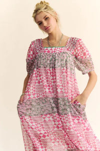 Davi & Dani Multi Floral Square Neck Puff Sleeve Maxi Dress - Brittney MADE