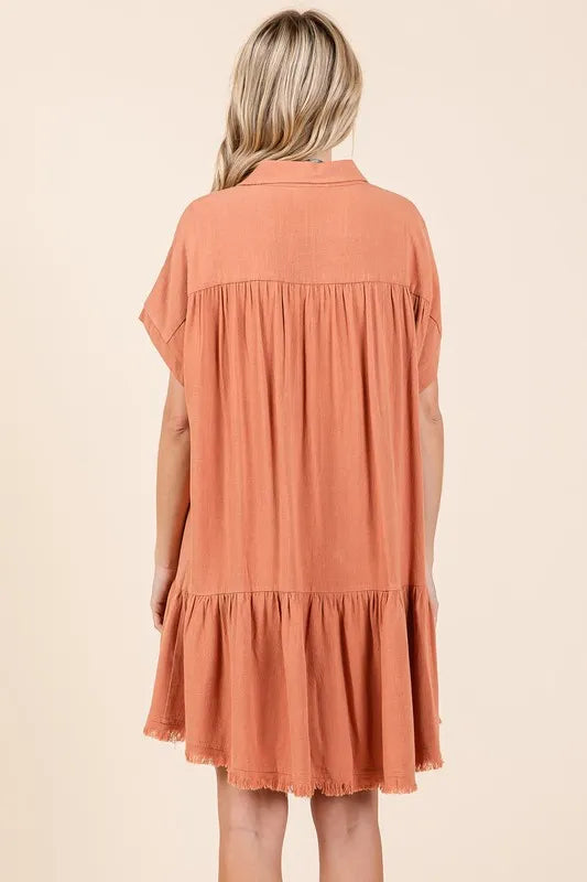 Mittoshop Linen Blend Button Down Shirt Mini Dress - Brittney MADE
