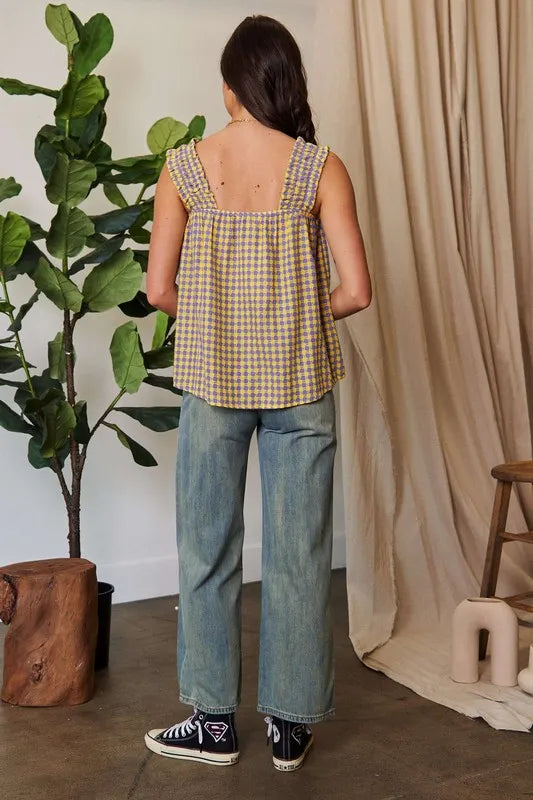 Davi & Dani Printed Square Neck Shirred Straps Top - Brittney MADE