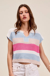 SO ME Multi Color Stripe Loose Fit Cap Sleeve Sweater Top - Brittney MADE