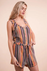 VERY J Crochet Multi Color Striped Casual Summer Romper - Brittney MADE
