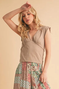 Aemi+Co V-Neck Cap Sleeve Cropped Top - Brittney MADE