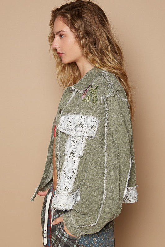 POL Crochet Patch Embroidered Button Up Jacket - Brittney MADE
