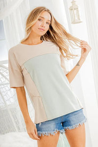 Heimish Full Size Contrast Round Neck Short Sleeve T-Shirt Plus Size - Brittney MADE