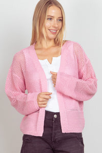 VERY J Eyelet Open Front Long Sleeve Cardigan - Brittney MADE