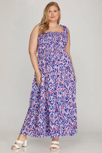 She + Sky Full Size Smocked Printed Wide Strap Tiered Dress Plus Size - Brittney MADE