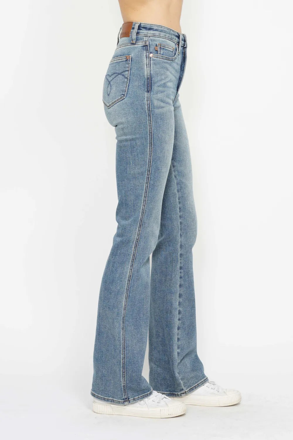 Judy Blue Full Size Tummy Control Back Embroidered Pocketed Bootcut Jeans Plus Size - Brittney MADE