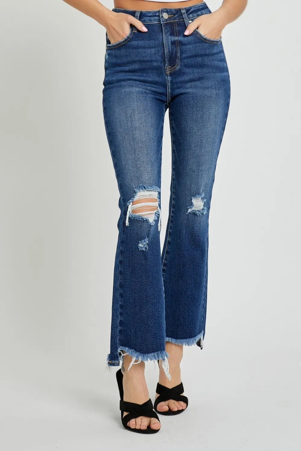 RISEN High Rise Distressed Crop Flare Jeans - Brittney MADE