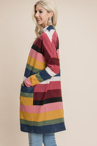 BOMBOM Color Block Striped Open Front Cardigan - Brittney MADE