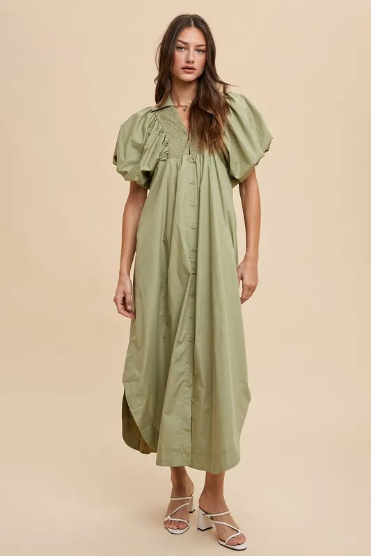 Annie Wear Smocked Puff Sleeve Midi Dress - Brittney MADE