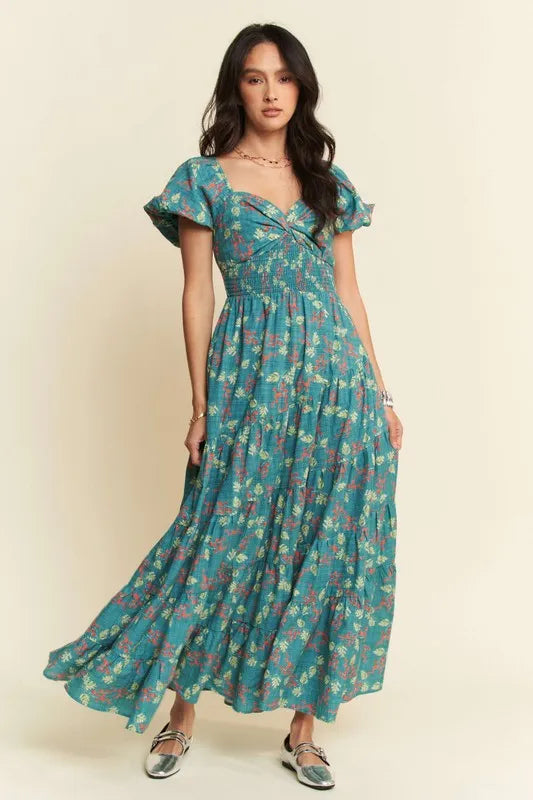 Davi & Dani Lightweight Sweetheart Neck Textured Tiered Maxi Dress - Brittney MADE